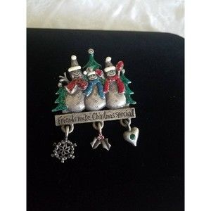 Pewter Christmas Brooch, "Friends Make Christmas Special" AJMC Brooch